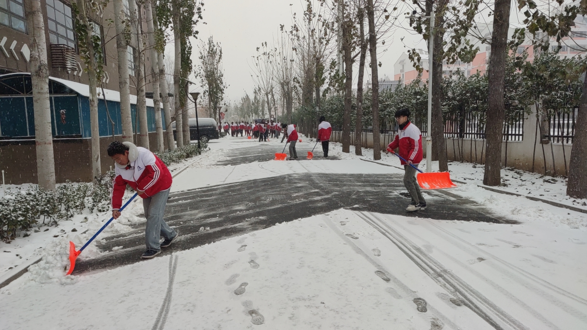 记邯郸北方职业教育学校雪后除冰行动